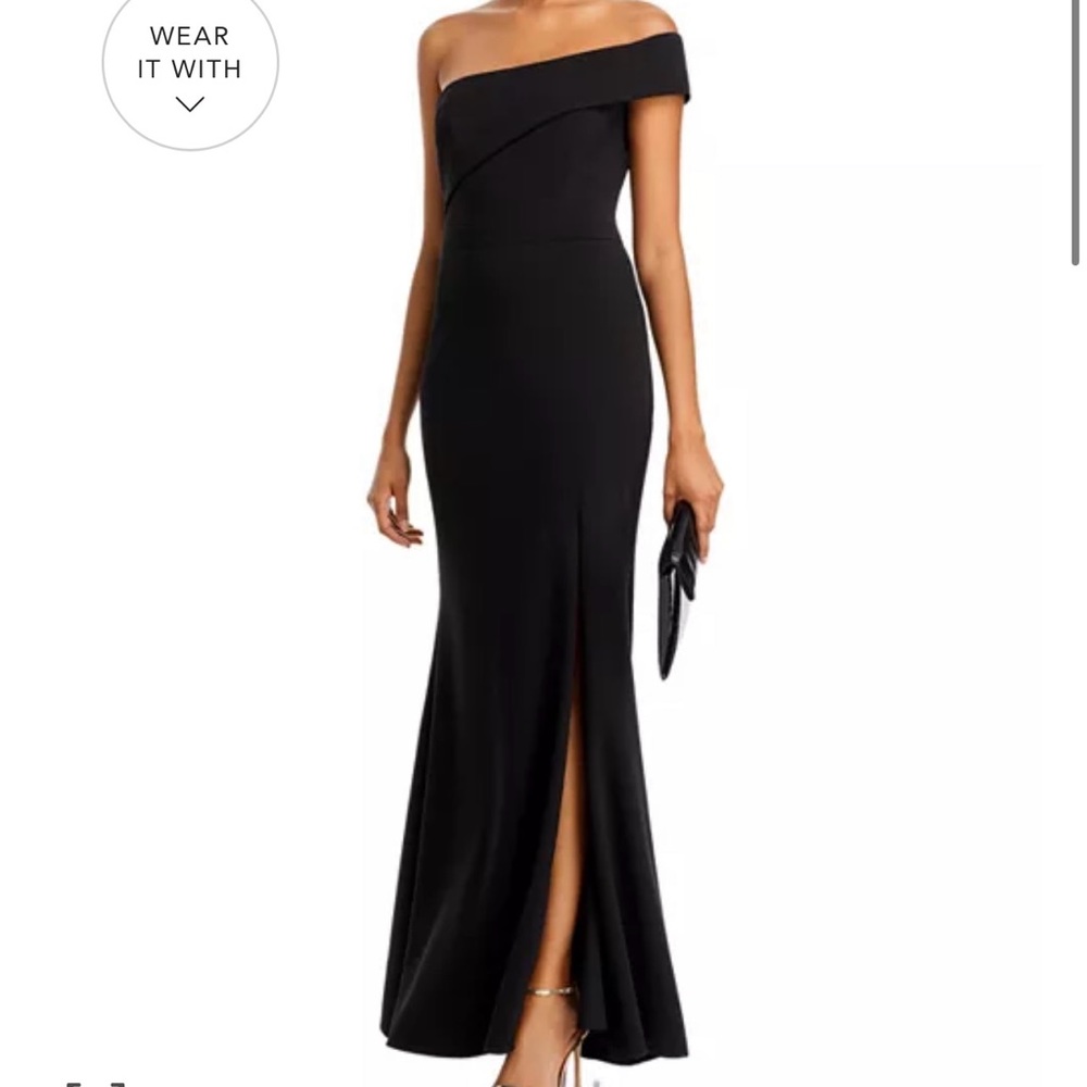 Aqua Black One-Shoulder Slit Evening Gown